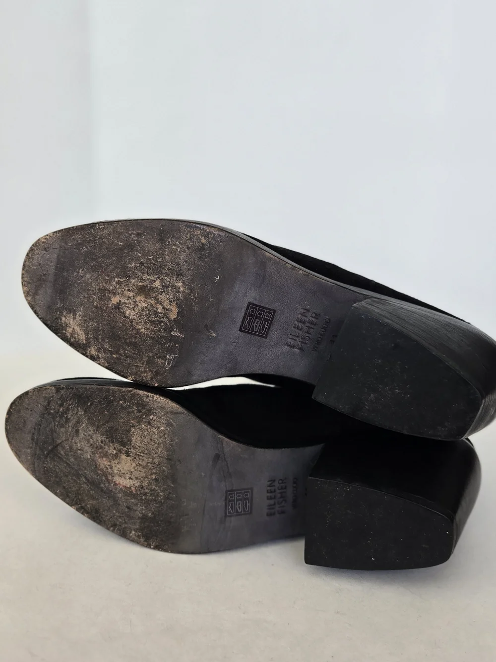 Eileen Fisher Black Suede Ankle Booties with Chunky Heel